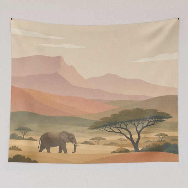 Item preview, African Savanna Elephant Minimal Landscape Poster designed and sold by Creative_Canvas.