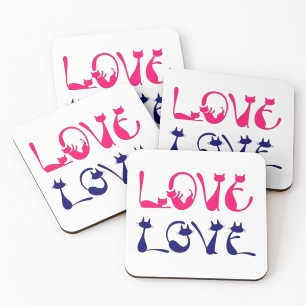 Item preview, Love Cat Typography – Pink and Blue Feline Silhouettes designed and sold by Pani Kara.