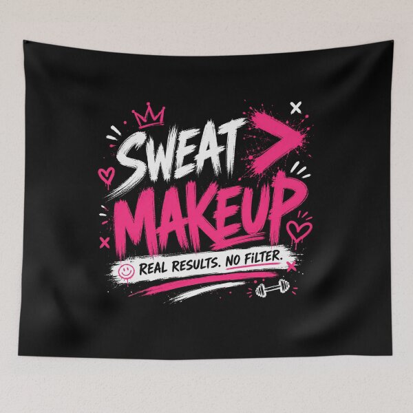 Item preview, Sweat Beats Makeup Funny Gym Quote designed and sold by StoryInCode.