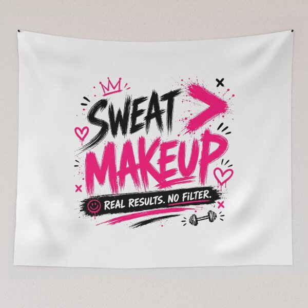 Item preview, Sweat Beats Makeup Funny Gym Quote designed and sold by StoryInCode.