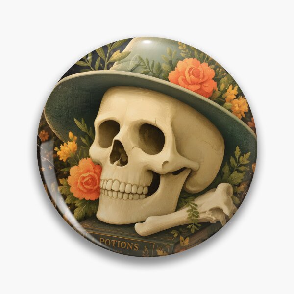Item preview, Halloween 19 - Vintage Floral Skull in Wide Brim Green Hat designed and sold by NikaNavi.