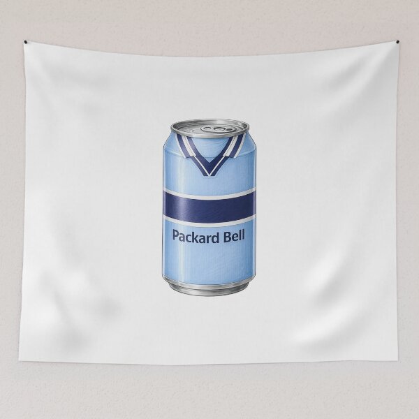 Item preview, Retro Leeds Inspired Packard Bell Football Kit Soda Can Illustration designed and sold by Final Whistle Art.