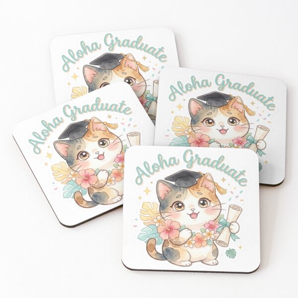 Item preview, Aloha Graduate Cute Hawaii Lani Cat Sticker | Kawaii Graduation Gift | Tropical Pastel Tabby Art designed and sold by LaniDigitalNook.