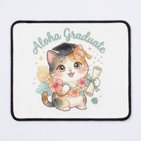 Item preview, Aloha Graduate Cute Hawaii Lani Cat Sticker | Kawaii Graduation Gift | Tropical Pastel Tabby Art designed and sold by LaniDigitalNook.