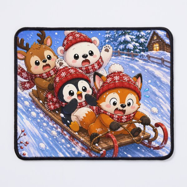 Item preview, Winter Friends Kawaii Christmas Animals Sledding designed and sold by GMACgraphicsCo.