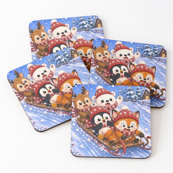Item preview, Winter Friends Kawaii Christmas Animals Sledding designed and sold by GMACgraphicsCo.