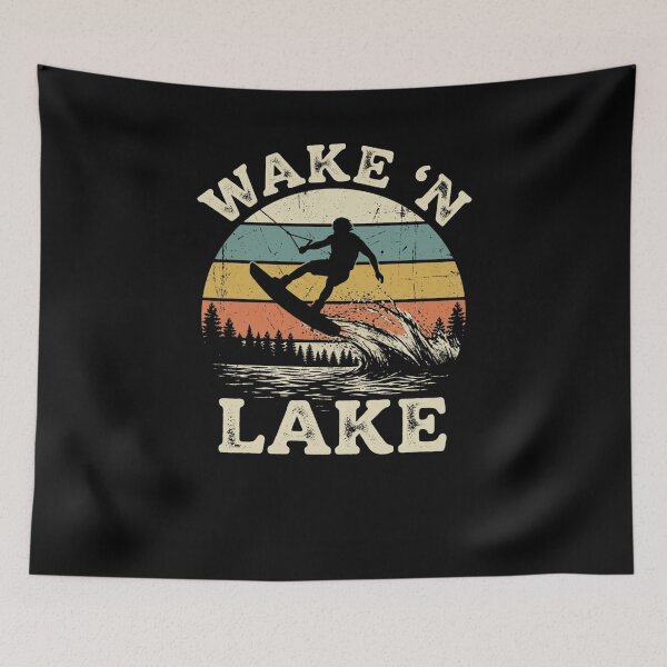Item preview, WAKE 'N LAKE Retro Wakeboarding Lake Life Design designed and sold by snowry.