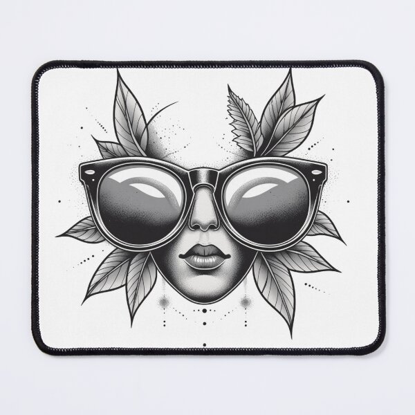Item preview, Tattoo Style Face Sunglasses Botanical Leaves — Fine Line Black Grey Dotwork Nature Goddess Art designed and sold by HOODYBUDSTYLES.