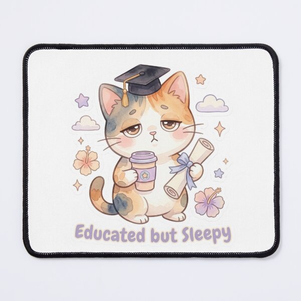 Item preview, Educated but Sleepy Cute Lani Cat Graduation Sticker | Funny Kawaii Graduate Kitty designed and sold by LaniDigitalNook.