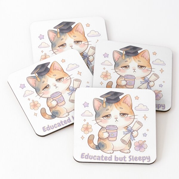 Item preview, Educated but Sleepy Cute Lani Cat Graduation Sticker | Funny Kawaii Graduate Kitty designed and sold by LaniDigitalNook.