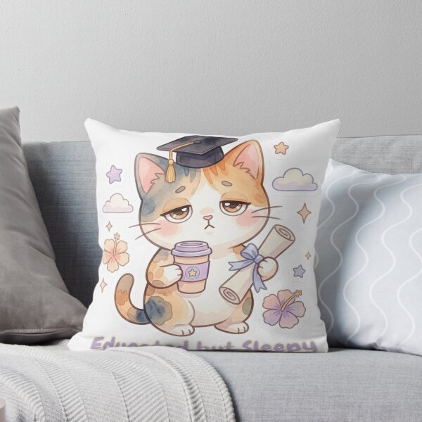 Item preview, Educated but Sleepy Cute Lani Cat Graduation Sticker | Funny Kawaii Graduate Kitty designed and sold by LaniDigitalNook.