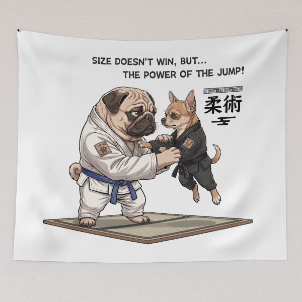 Item preview, Pug & Chihuahua: Power of the Jump. designed and sold by KojourinArt.