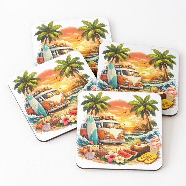 Item preview, Tropical Beach Summer Sunset Surf Van  designed and sold by Little-Lilacc14.