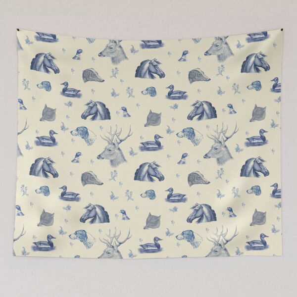 Item preview, Elegant Vintage Blue Horse English Country Hunting Game   designed and sold by tanjica.
