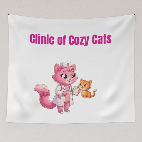 Item preview, Clinic of Cozy Cats - Cute Pink Nurse Kitten Art designed and sold by PeplumiArt.