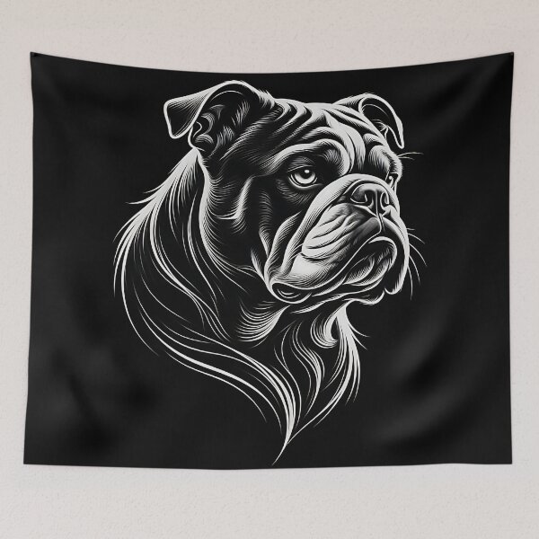 Item preview, Realistic Bulldog Head Tattoo Art Black And White designed and sold by UrbanPrts.