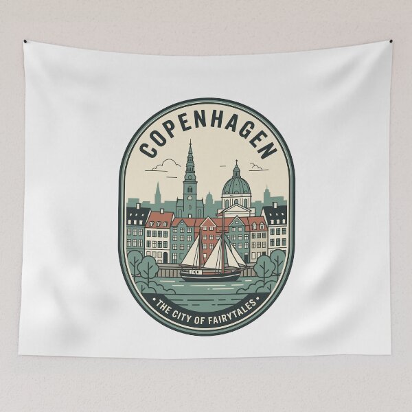 Item preview, Copenhagen Denmark City of Fairytales Skyline Badge designed and sold by k3rstman1.