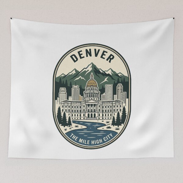 Item preview, Retro Denver Mile High City Skyline Mountains designed and sold by k3rstman1.