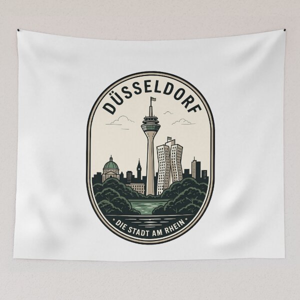 Item preview, Vintage Dusseldorf Germany Skyline Travel Badge designed and sold by k3rstman1.