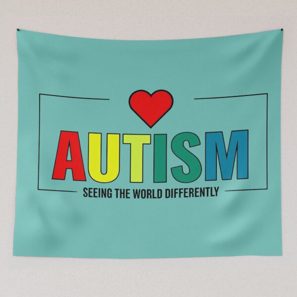 Item preview, Autism awareness sign with heart and colorful letters designed and sold by Rue Market.