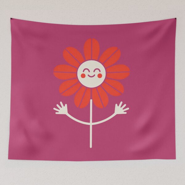 Item preview, Cute smiling red daisy flower character with open arms designed and sold by Rue Market.