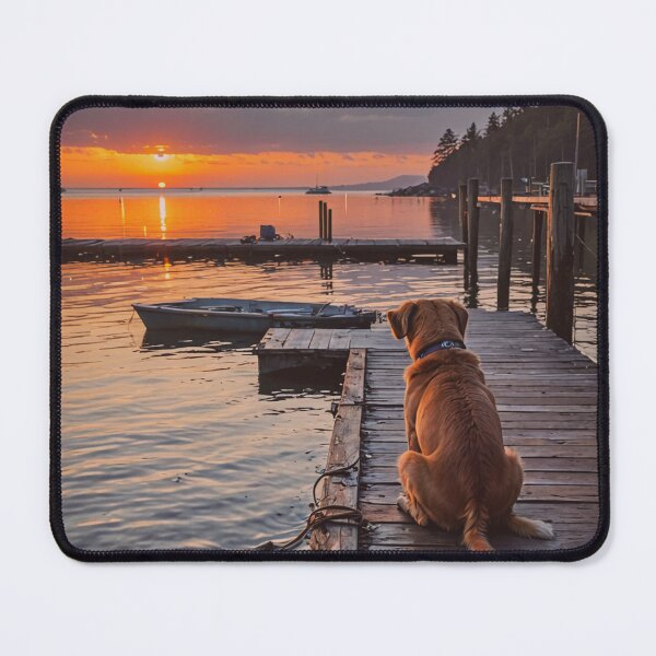 Item preview, Dog at the Dock Wall Art, Sunset Lake House Print, Coastal Cabin Decor designed and sold by BeautifulVirtues.