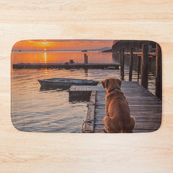 Item preview, Dog at the Dock Wall Art, Sunset Lake House Print, Coastal Cabin Decor designed and sold by BeautifulVirtues.
