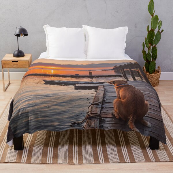 Item preview, Dog at the Dock Wall Art, Sunset Lake House Print, Coastal Cabin Decor designed and sold by BeautifulVirtues.