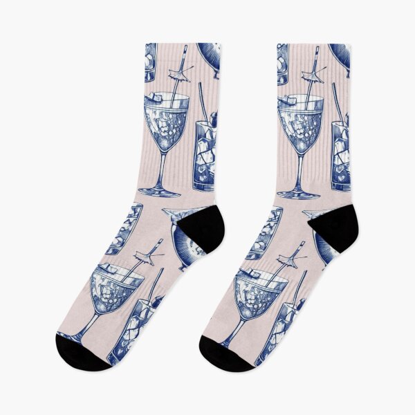 Item preview, Seamless blue cocktail pattern with hand-drawn drinks designed and sold by Rue Design Company.