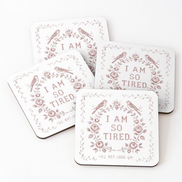 Item preview, I Am So Tired Funny Cross Stitch Sampler Aesthetic Print designed and sold by Notecrea.