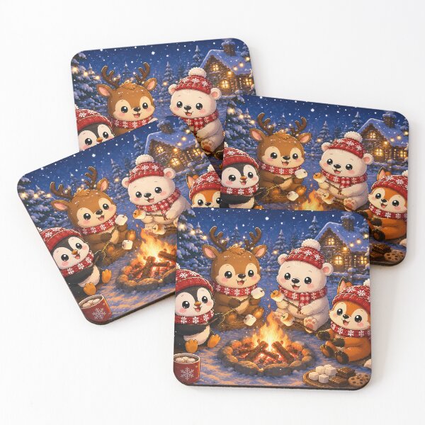 Item preview, Winter Friends Kawaii Christmas Animals Roasting Marshmallows designed and sold by GMACgraphicsCo.