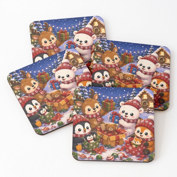 Item preview, Winter Friends Kawaii Christmas Animals Opening Presents designed and sold by GMACgraphicsCo.