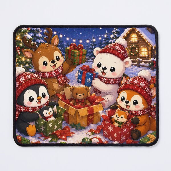 Item preview, Winter Friends Kawaii Christmas Animals Opening Presents designed and sold by GMACgraphicsCo.