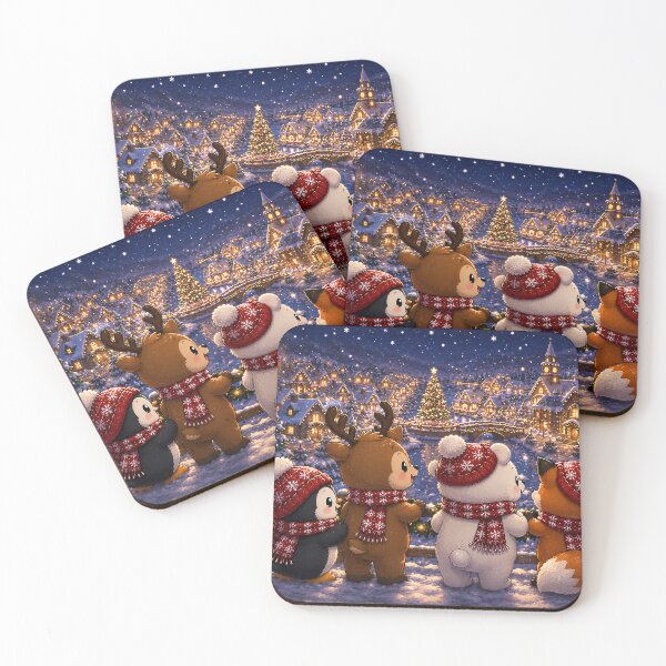 Item preview, Winter Friends Kawaii Christmas Animals Looking at Lights designed and sold by GMACgraphicsCo.