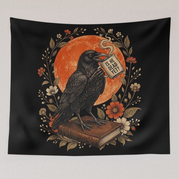 Item preview, Gothic Raven Is He Dead Yet Coffee Mug Moon Floral Dark Academia designed and sold by StanaLuis.