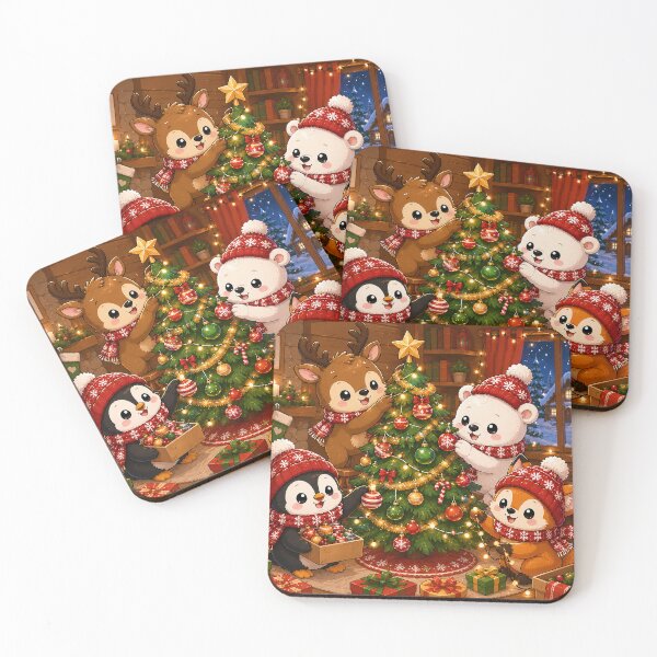 Item preview, Winter Friends Kawaii Christmas Animals Decorating Christmas Tree designed and sold by GMACgraphicsCo.