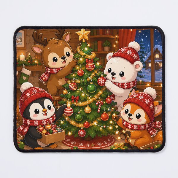 Item preview, Winter Friends Kawaii Christmas Animals Decorating Christmas Tree designed and sold by GMACgraphicsCo.