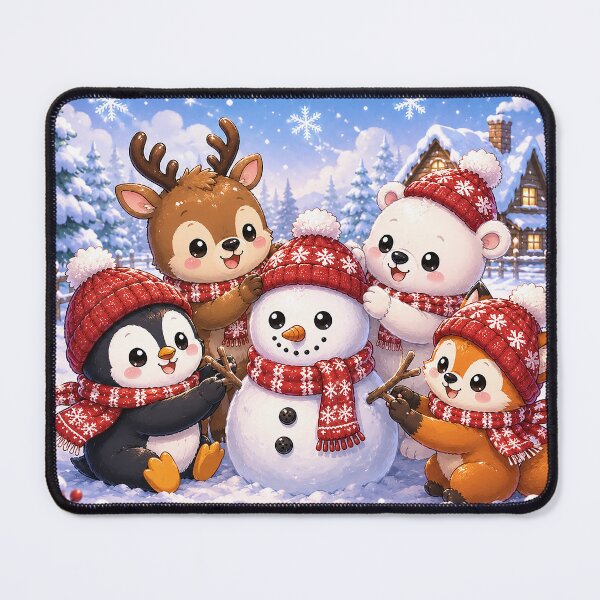 Item preview, Cozy Winter Friends Kawaii Christmas Animals Building a Snowman designed and sold by GMACgraphicsCo.