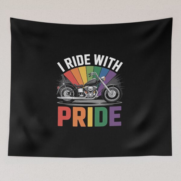 Item preview, I ride with pride gay biker rainbow motorcycle lover queer designed and sold by BlassmausArt.