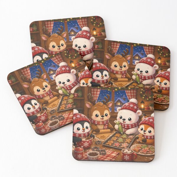 Item preview, Cozy Winter Friends Kawaii Christmas Animals Baking Cookies designed and sold by GMACgraphicsCo.