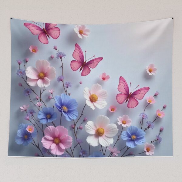 Item preview, Pink and Purple Butterflies Floral Design with White and Blue Flowers designed and sold by PrincessJStudio.