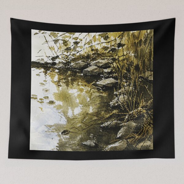 Item preview, Quiet Pond Watercolor Nature Sketch designed and sold by Modaozushi216.