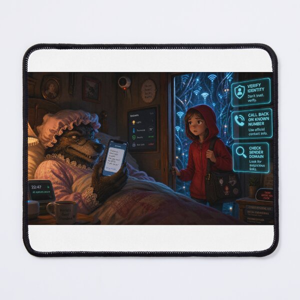 Item preview, Cybersecurity Phishing Warning – Little Red Riding Hood Social Engineering Art designed and sold by AsiaSpider.
