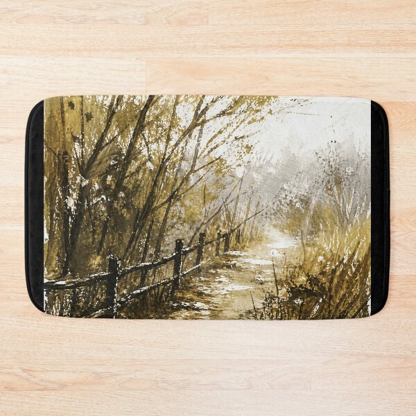 Item preview, Woodland Path Watercolor with Rustic Fence designed and sold by Modaozushi216.