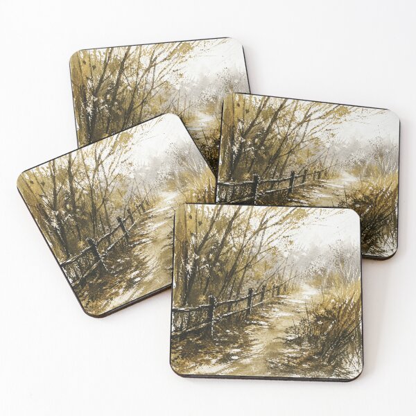 Item preview, Woodland Path Watercolor with Rustic Fence designed and sold by Modaozushi216.