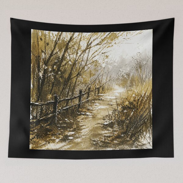 Item preview, Woodland Path Watercolor with Rustic Fence designed and sold by Modaozushi216.