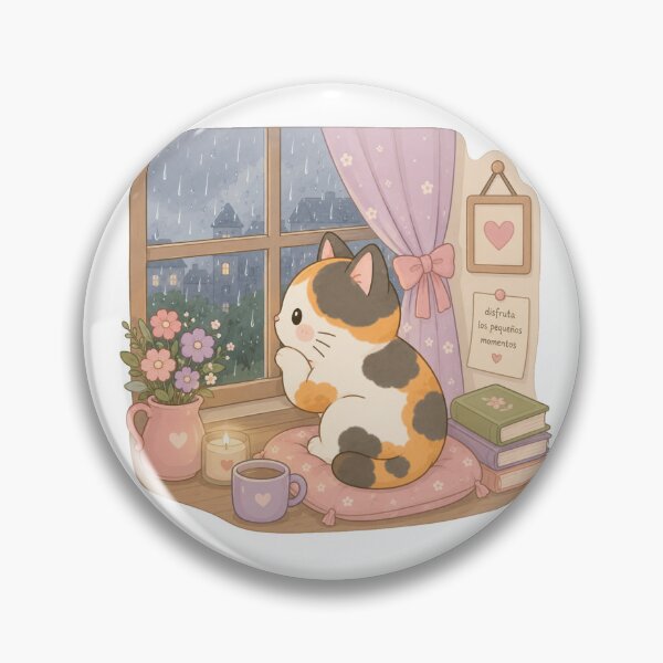 Item preview, Cute Calico Cat on spring in raining days designed and sold by MochiBunnyDiaries.