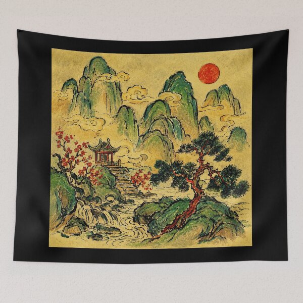 Item preview, Vintage Mountain Landscape Asian Ink Style  designed and sold by eliramaison.