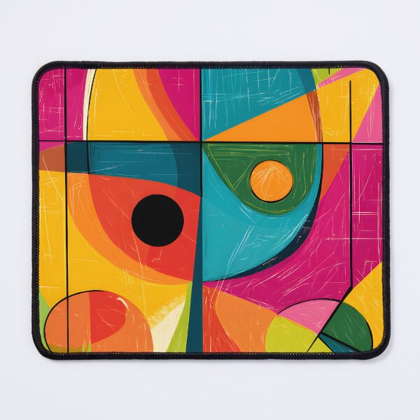 Item preview, Vibrant Geometric Abstract Art - Intersecting Shapes with Circles Squares Triangles in Bold Colors designed and sold by OlfactoART Studio.