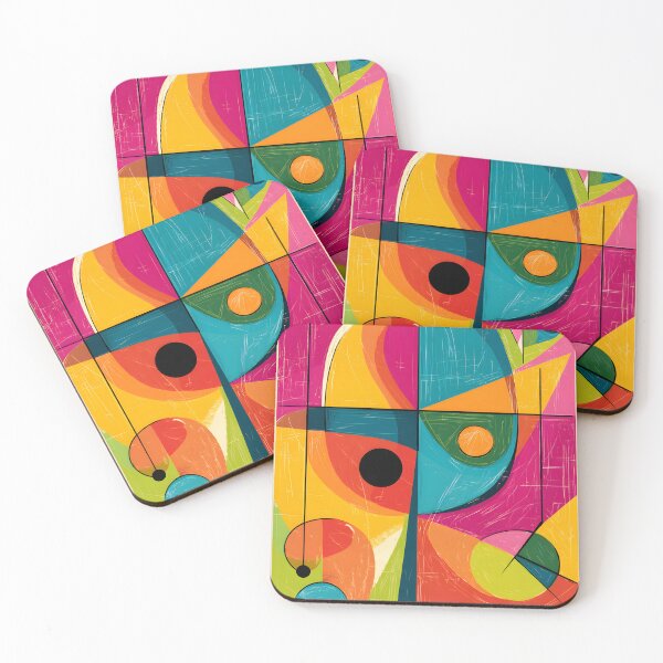 Item preview, Vibrant Geometric Abstract Art - Intersecting Shapes with Circles Squares Triangles in Bold Colors designed and sold by OlfactoART Studio.